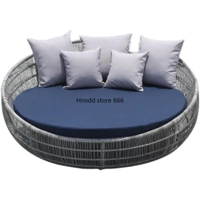 Villa open-air balcony rattan round bed designer outdoor garden