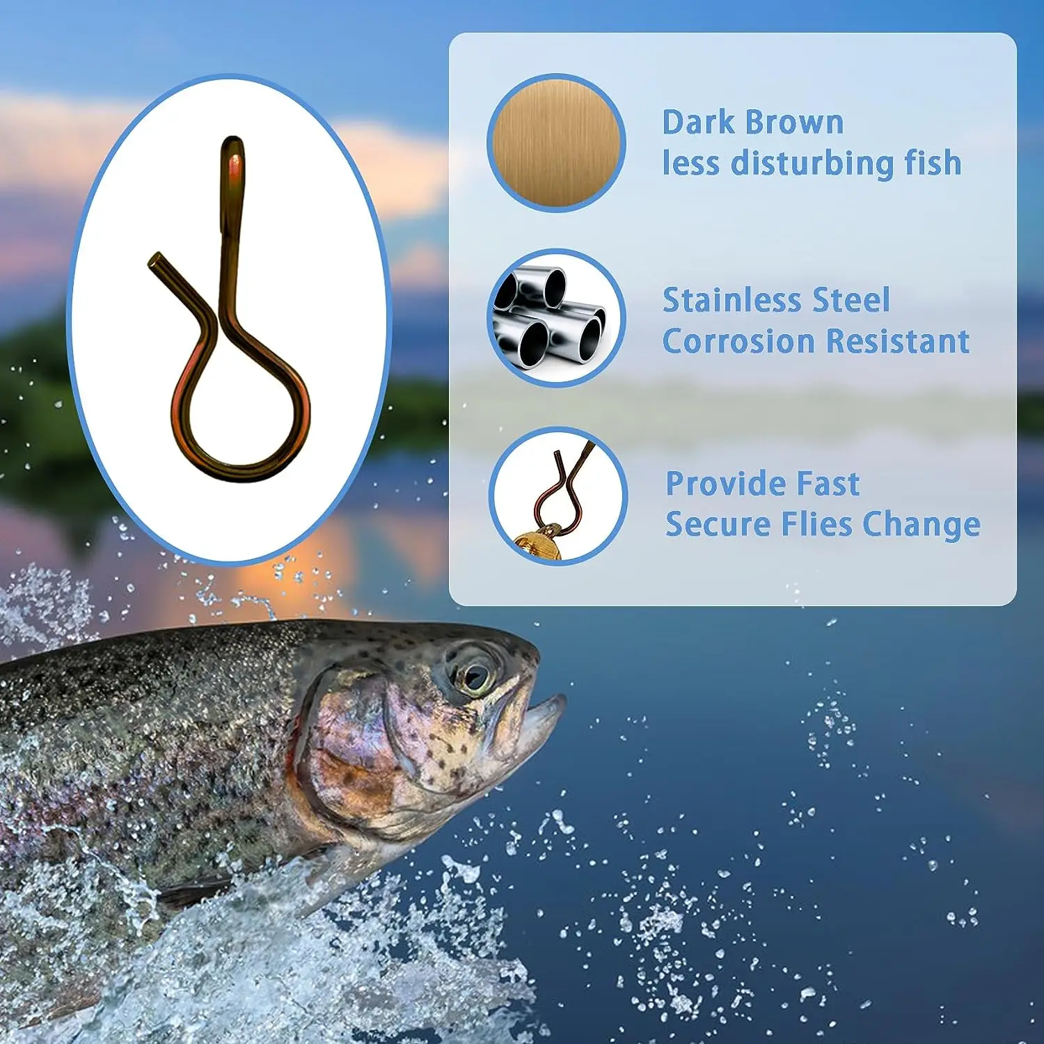 Eupheng 50 Stück Fliegenfischen Snap Quick Change Edelstahl Fly No Knot Snap Connector Binden Werkzeuge Zubehör – Detail 4