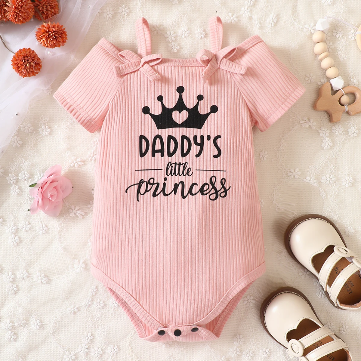 Spring Summer Girls Baby Romper Suspender Short Sleeved Crown Stripe Open Button Soft Crawling Clothes Baby Children\'s Clothing