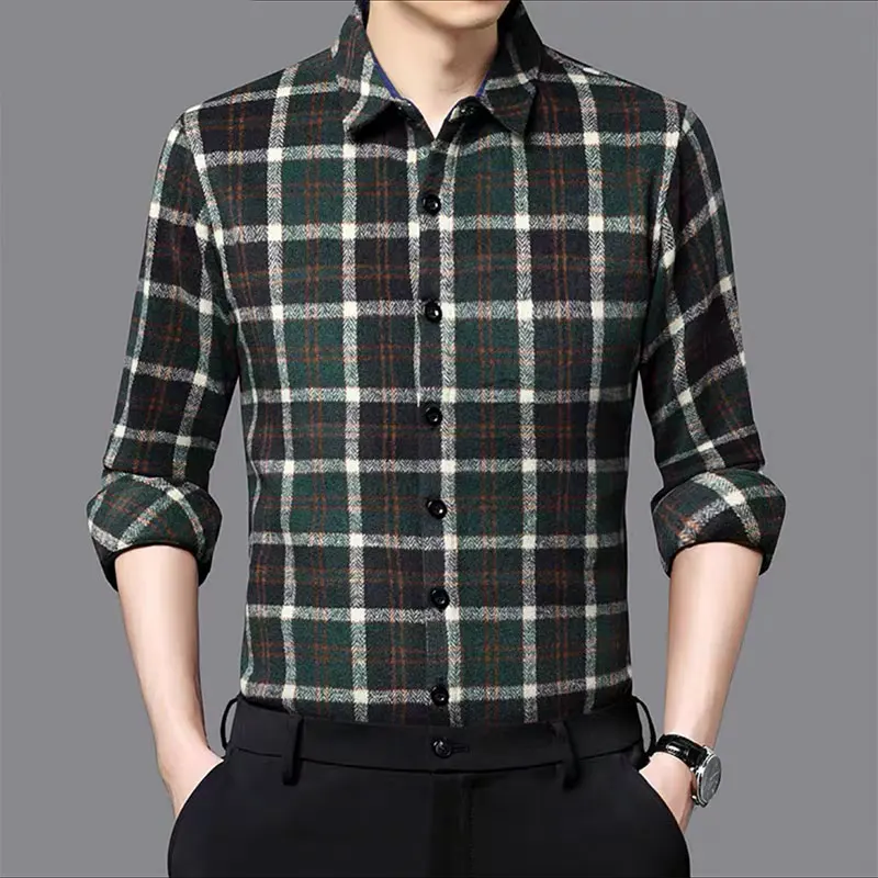 11XL 10XL large size 100% cotton men\'s long sleeve shirt Fashion light luxury casual plaid with pockets 160KG free ironing