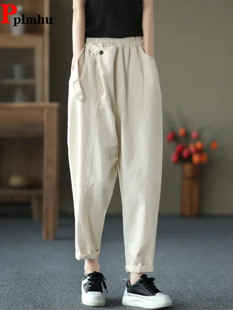 

Design Ankle-length Baggy Harem Pants Loose Korean Pantalones Women Fashion New Spodnie Elastic High Waist Casual Broek