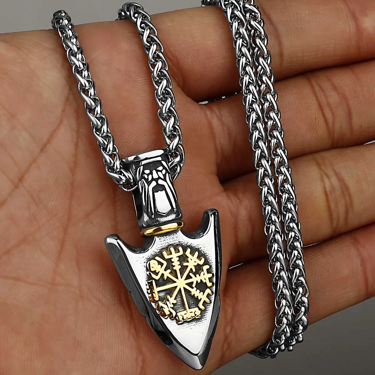 Viking Retro Valknut Odin Sword Gungnir Vegvisir Pendant Necklace Viking Amulet Rune Stainless Steel Necklace Jewelry Gift