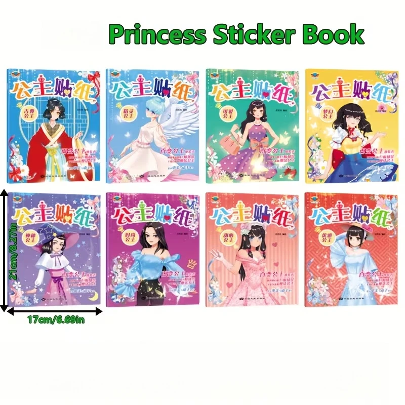 8 boeken Princess Sticker Activiteitenboeken - Herbruikbare mode-verkleedstickers, speelgoed voor vroeg leren en hand-oogcoördinatie voor kinderen