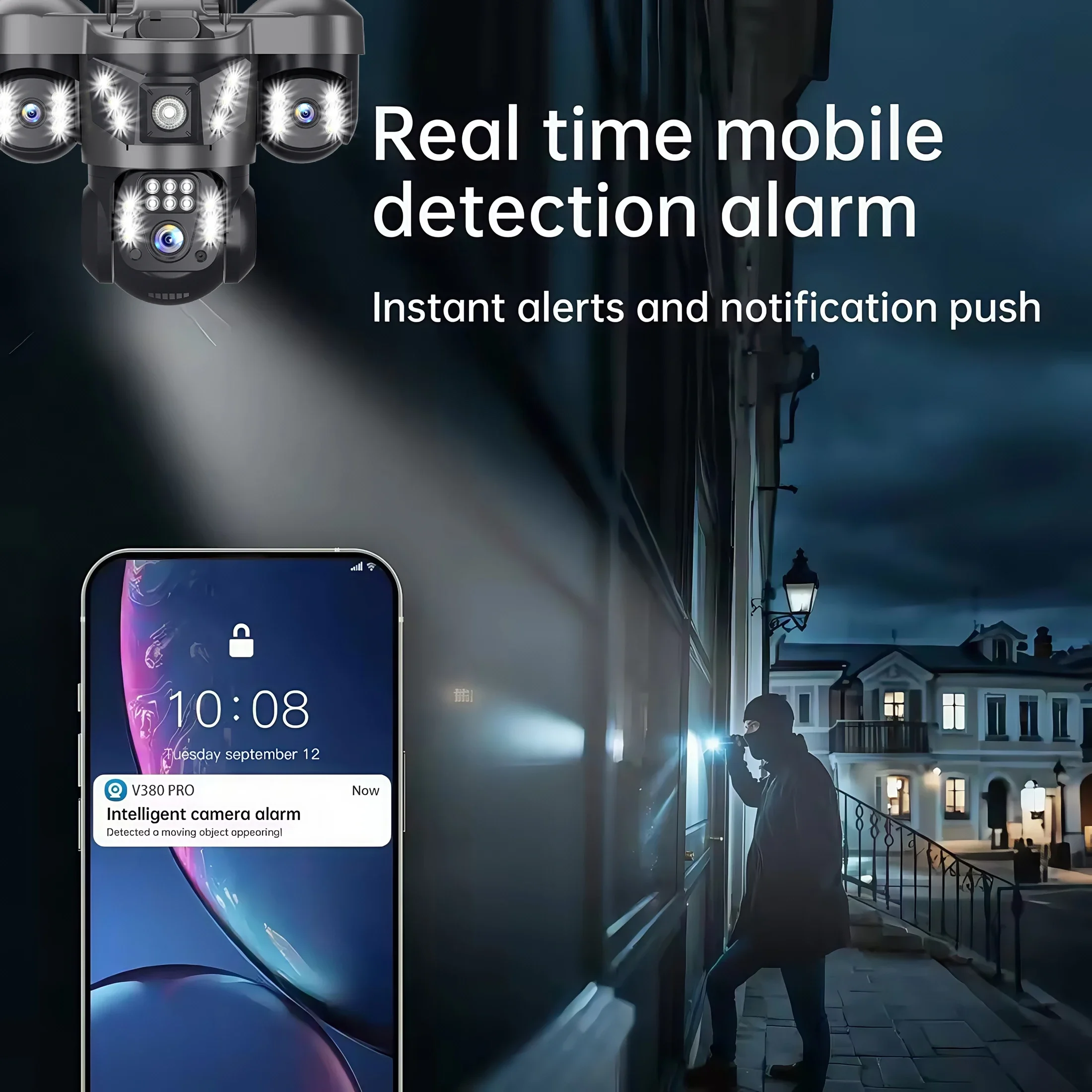 15MP 8K WIFI IP-камера с тремя объективами PTZ-камера Уличная водонепроницаемая камера с автоматическим отслеживанием Умный дом Беспроводные камеры видеонаблюдения V380 Pro