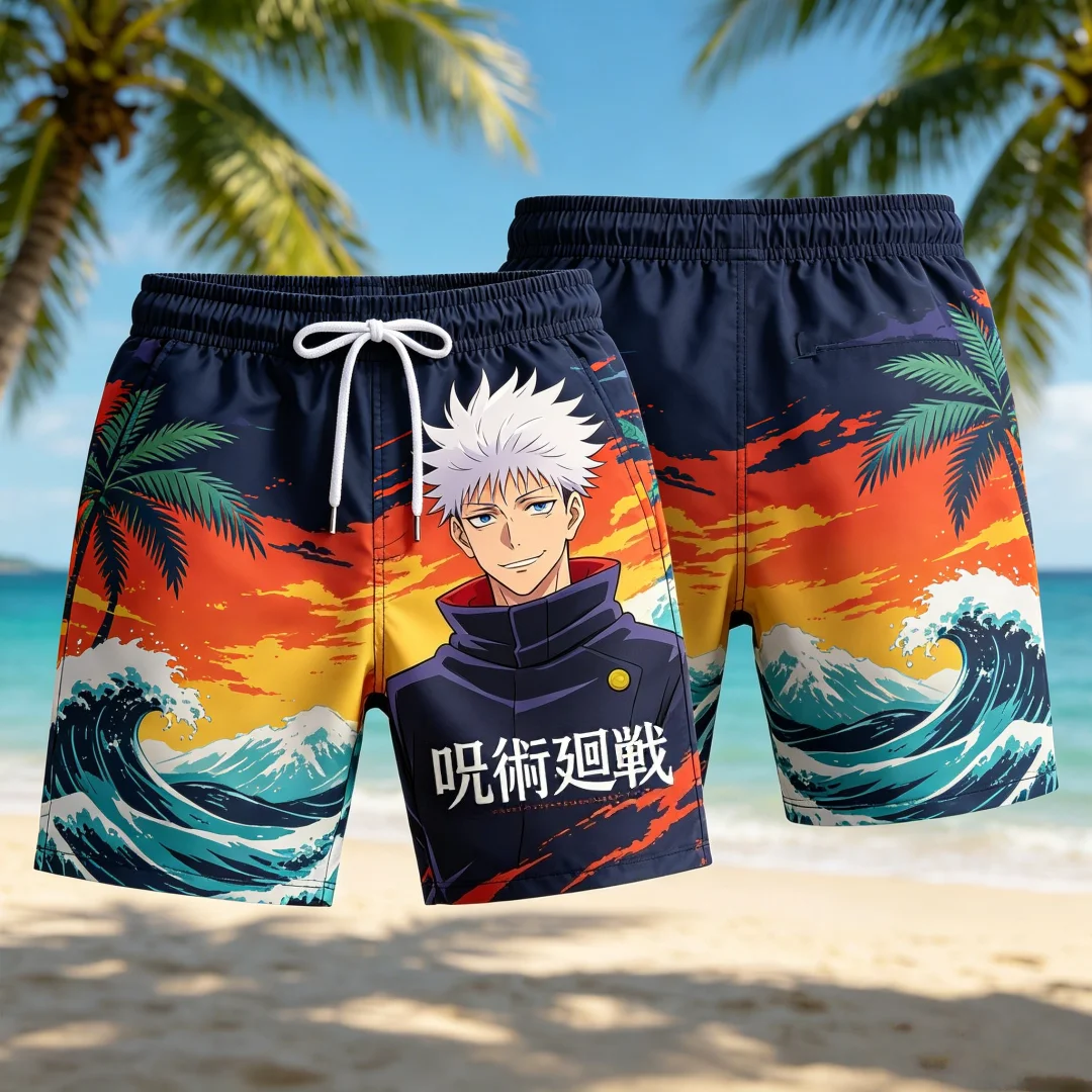 New Jujutsu Kaisen Gojo Satoru 3D Print Shorts Men's Quick Dry Sports Pant Anime Tropical Board Shorts Summer Casual Streetwear