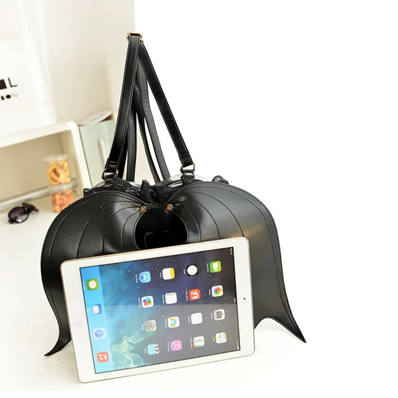 حقيبة ظهر SHELKSBAG الشرير القوطية الخفافيش الجناح للنساء حقائب ظهر للهالوين Y2k ملابس الشارع الشهير حقائب سفر سوداء لطيفة للاستخدام اليومي