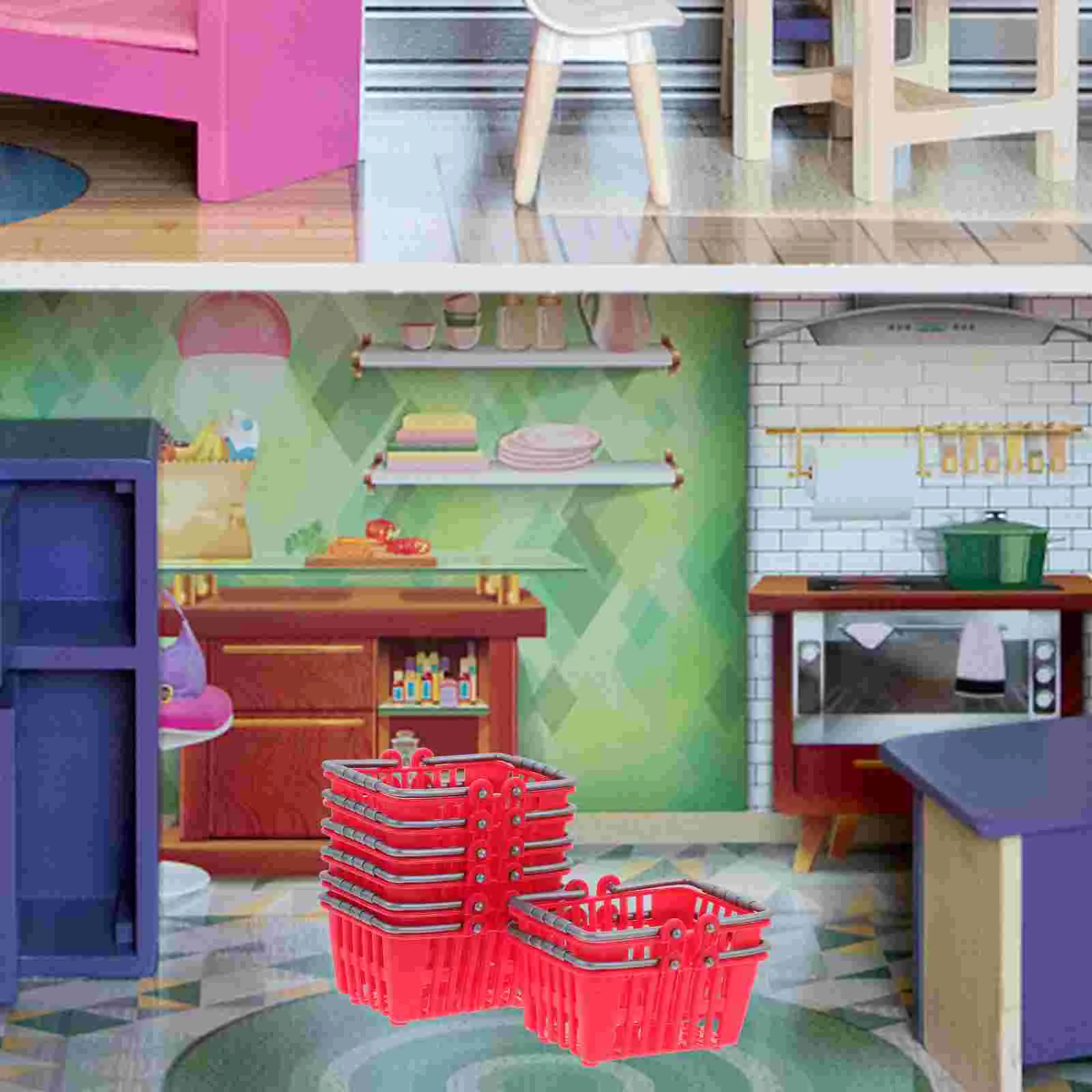 20 Pcs 미니 쇼핑 바구니 슈퍼마켓 장난감 어린이를위한 작은 식료품 소형 식료품 플라스틱 트롤리