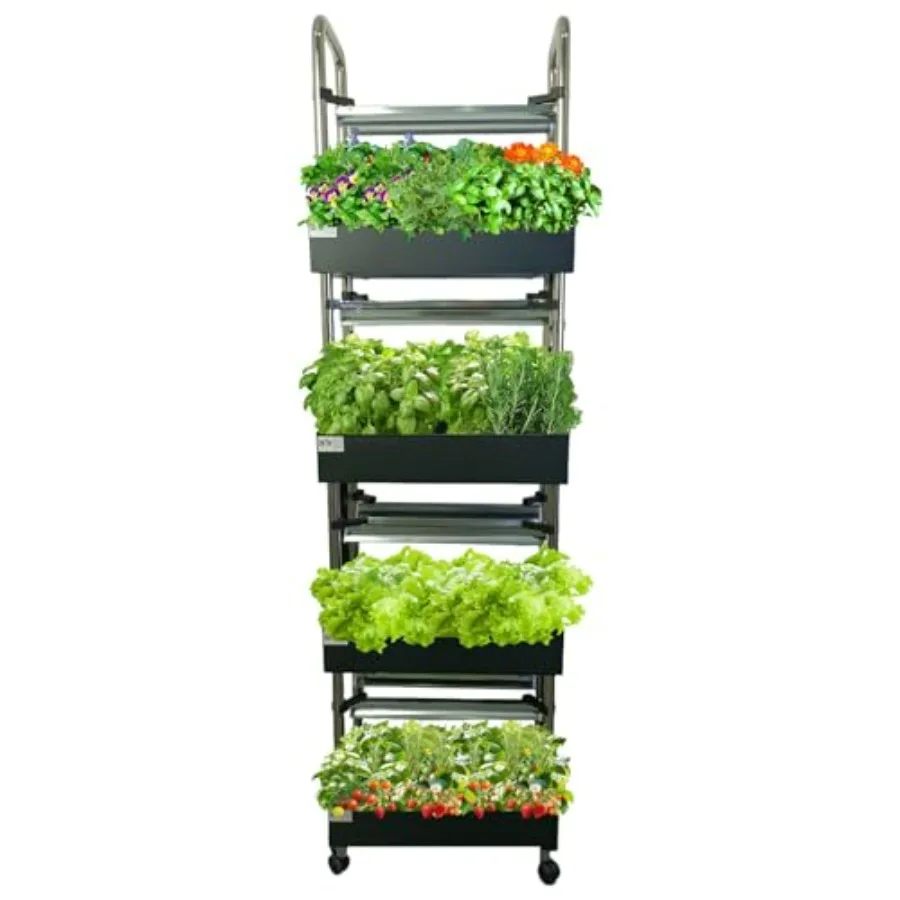 Indoor hydroponics growing system: vertical garden with smart full-spectrum lights, auto water circulation, white aluminum fram