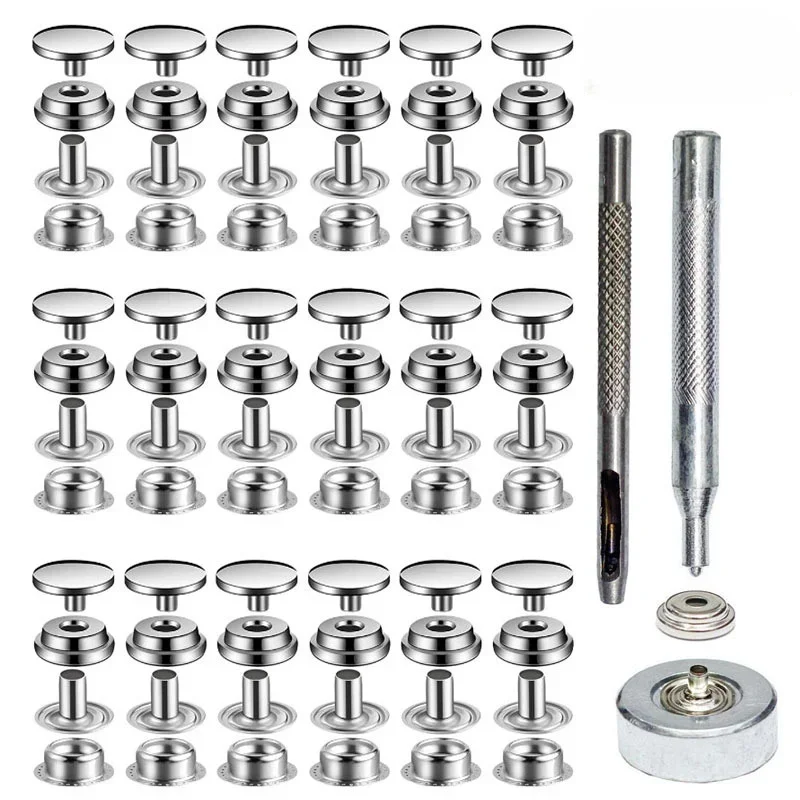 100pcs Stainless Steel Canvas Snap Fastener Kit With Tools Snap Fastener, Used For Boat Cover, Sewing Leather, Tent