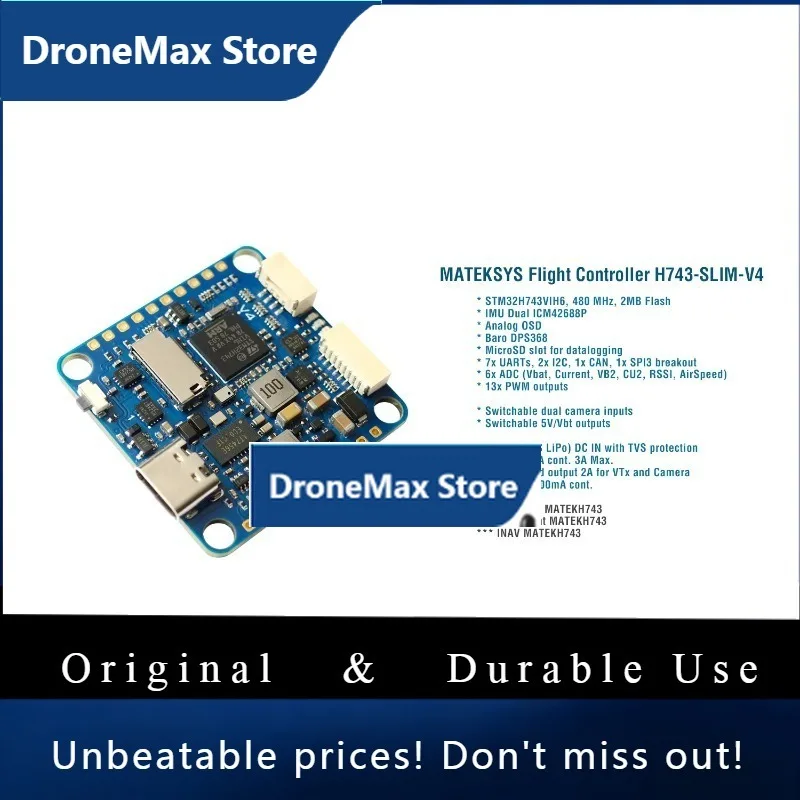 DroMaMATEK Mateksys H743-SLIM V4 Flight Controller STM32H743VIH6 Dual ICM42688P Built-in OSD MicroSD For FPV Racing Freestyle