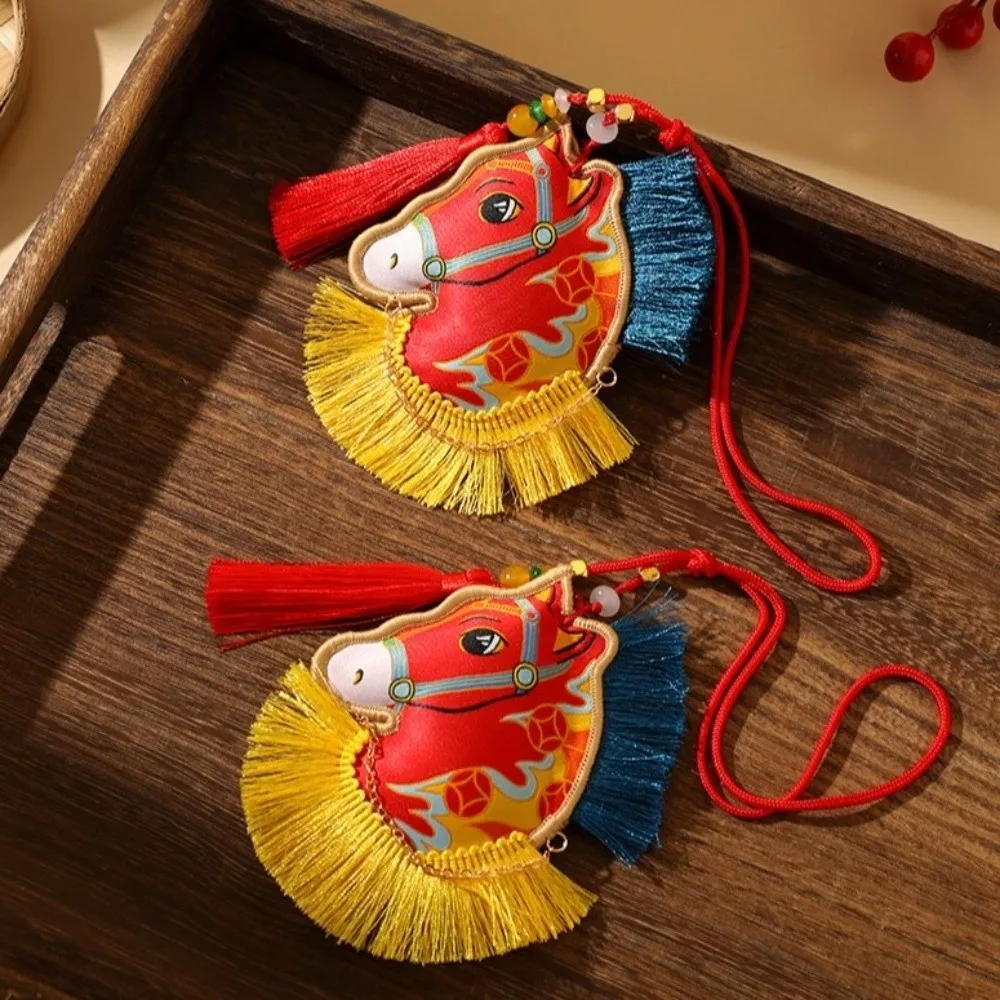 Chinese Style Pony Embroidered Pendant Spring Festival Tassel Horse Hanging Decoration Zodiac Mascot Keychain