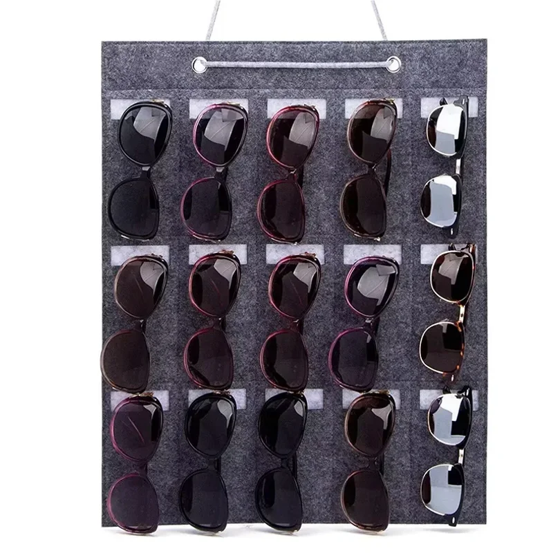 New High Quality 15 Grids Glasses Organizer Storage Wall Hanging Bag Sunglasses Eyeglass Container