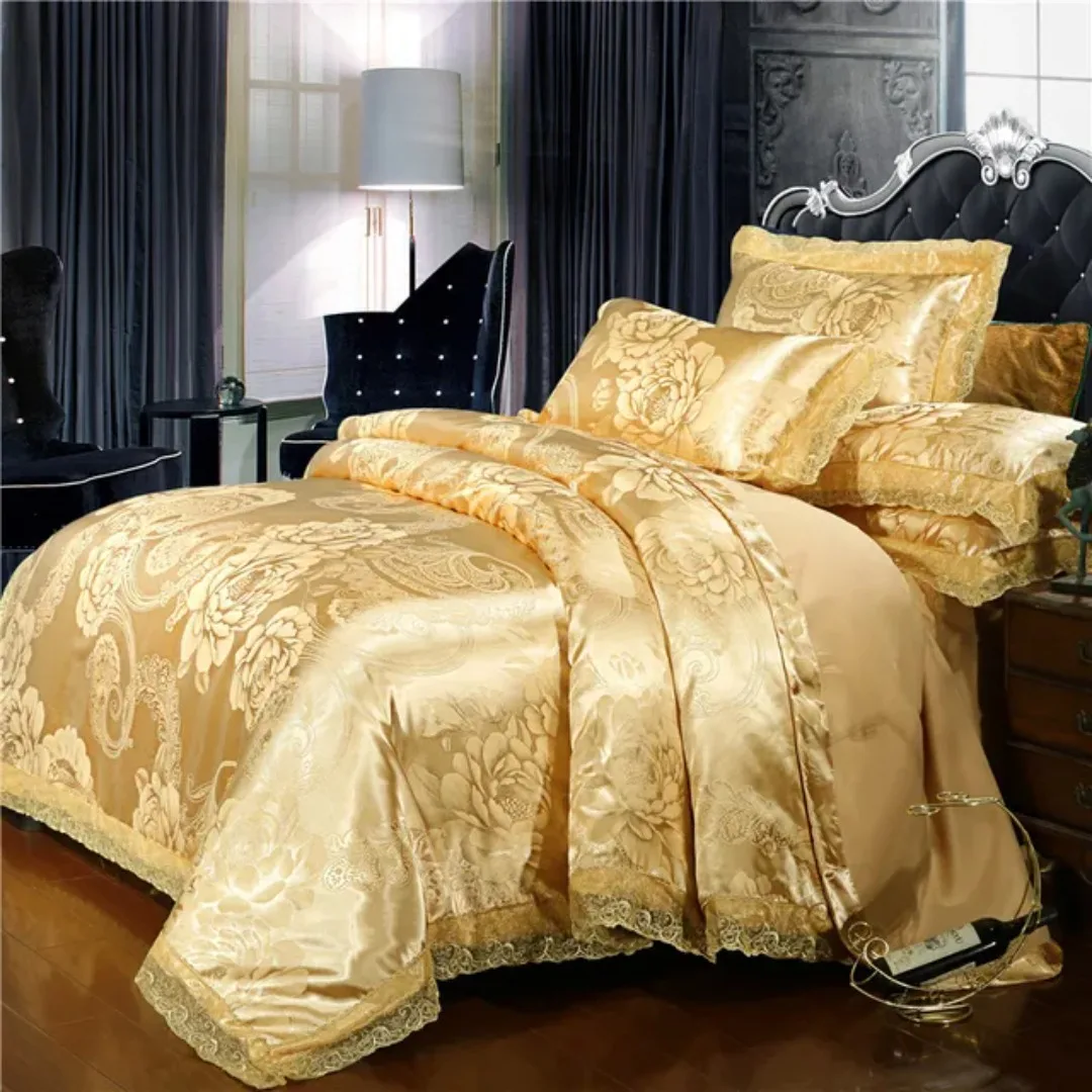 Luxury Golden Duvet Cover Set Nordic Satin Jacquard  Bedding Set Twin Queen King Double Comforter cover set for home and decor