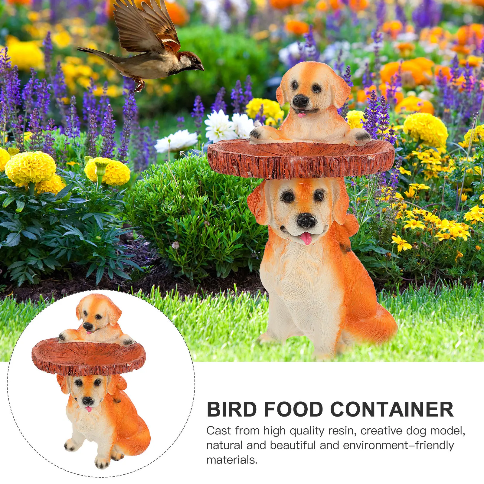 

Large Capacity Dog Design Resin Bird Feeder Outdoor Garden Bird Food Container Yard Ornament Resin Feeder Garden Decor