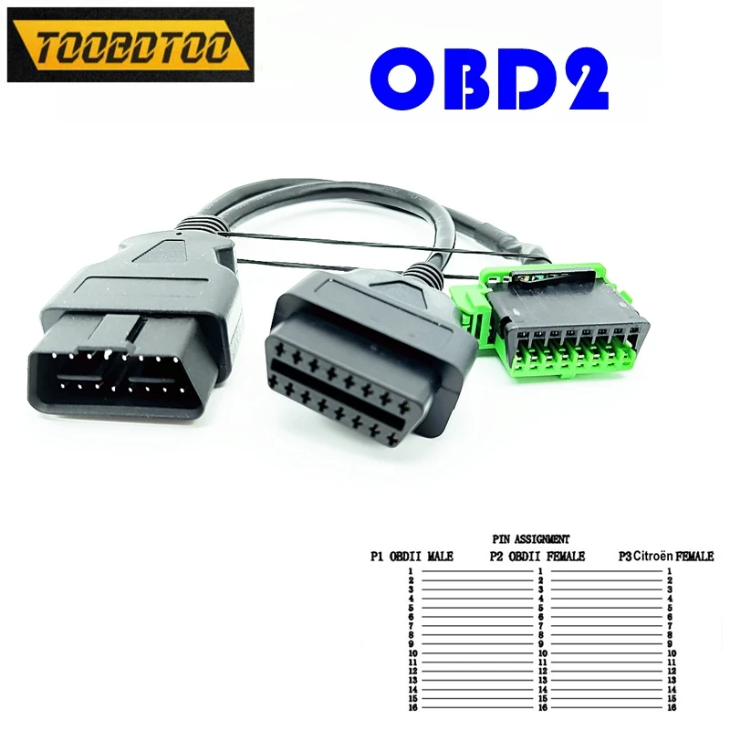 

2025 For Peugeot For Citroen OBD2 Splitter Extension Cable 30cm 16-Pin Full Connection Diagnostic Interface Extension Cable