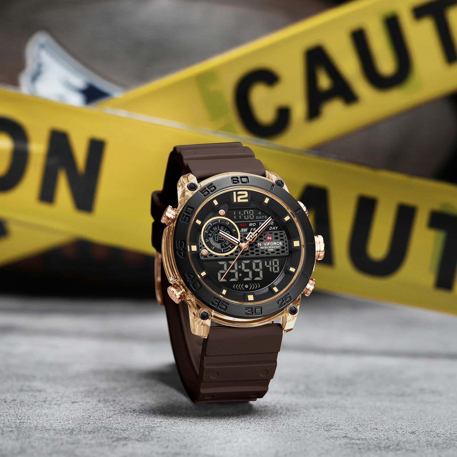 NAVIFORCE 6104 موضة جديدة الساعات الرقمية للرجل التقويم مضيئة الرياضة عادية ساعة كوارتز إلكترونية للرجال reloj hombre