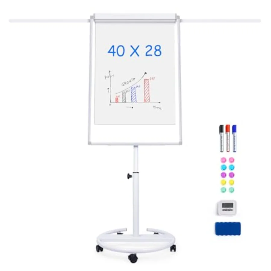 

Мобильная магнитная доска для записей 40 x 28 дюймов, флипчарт-мольберт с регулировкой высоты, 2 выдвижными боковыми кронштейнами и 25-дюймовыми держателями для маркеров