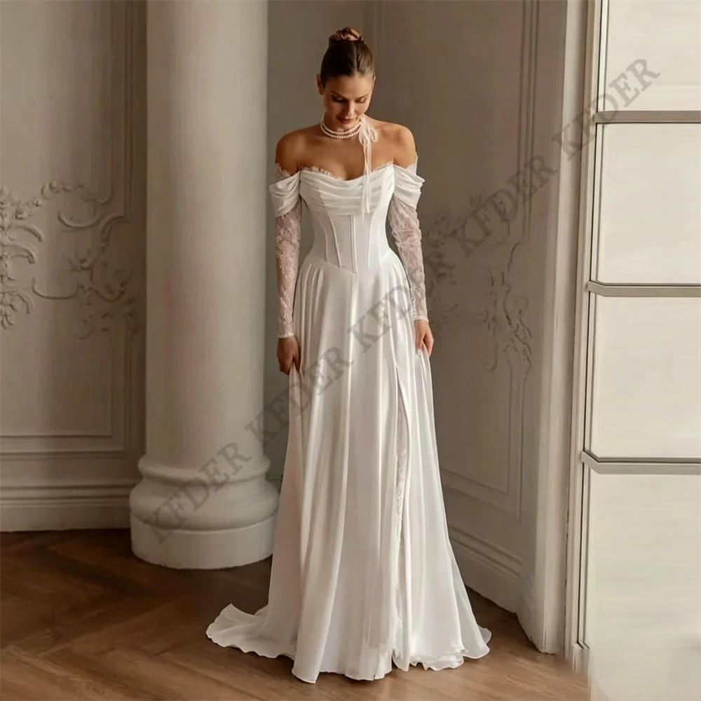Modern A Line Appliques Wedding Dresses Long Sleeves Off Shoulder Bridal Dress 2026 Bride Gown vestidos de novia Customized 4