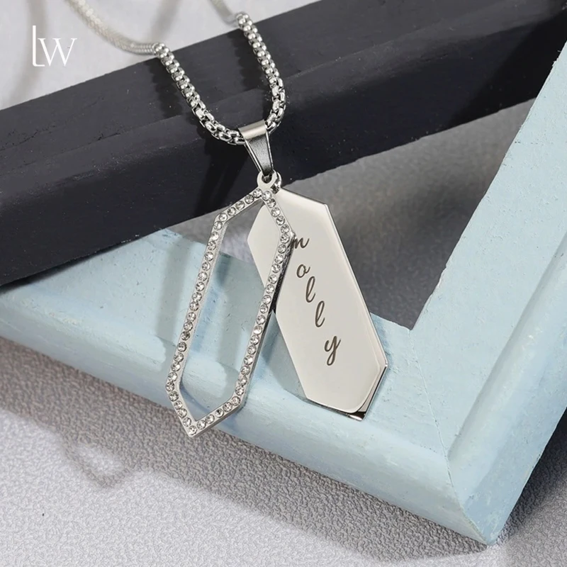 

Custom Message Hexagonal Name Necklace Personalized Engraved Name Necklace for Women Nameplate Customized Jewelry Gift for Women