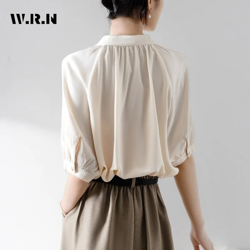 Casual Elegant Short Sleeve Round Neck Solid Color Luxury Shirts 2024 Summer Women Vintage Classic Office Lady Basics Blouse