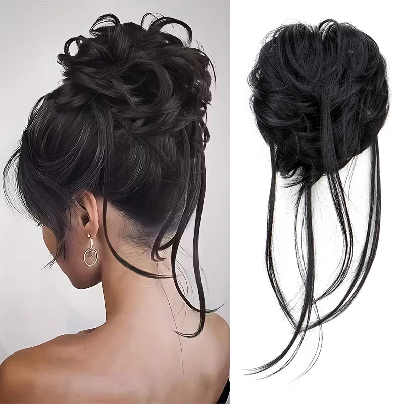 

14-дюймовый синтетический элегантный волнистый вьющийся пучок для наращивания волос, грязная круглая булочка, объемная прическа, легкий стиль, шиньон для женщин