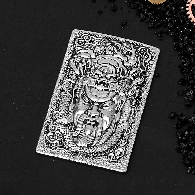 Luxury 3D Golden Guan Yu Carved Metal Badge For Kerosene Oil Lighters Wheel Lighter Handmade DIY Lighter Decor Accessory