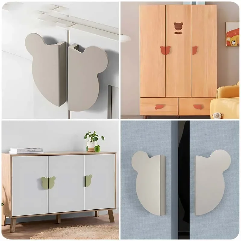 Pegangan Kartun Anak-anak-Tarik Laci Kepala Beruang, Kenop Setengah Lingkaran Warna-warni untuk Perabot Kamar Anak-anak, Pegangan Pintu Lemari Kabinet