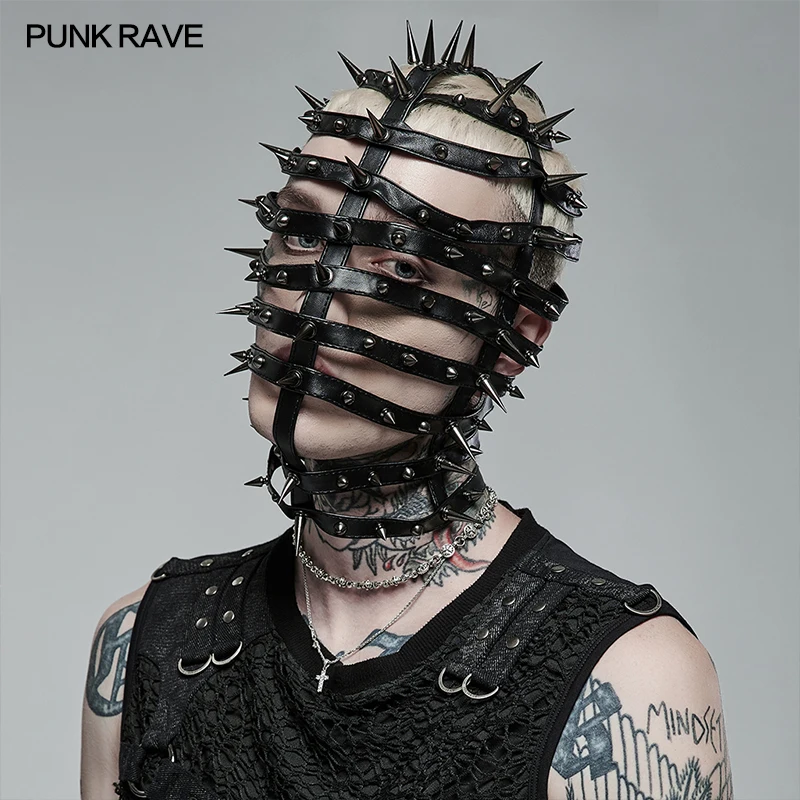 PUNK RAVE Men's Punk Pointed Cone Head Cover Strong Visual Impact Gothic Performance Cosplay Costumes Metal Rivet Hats Accessory