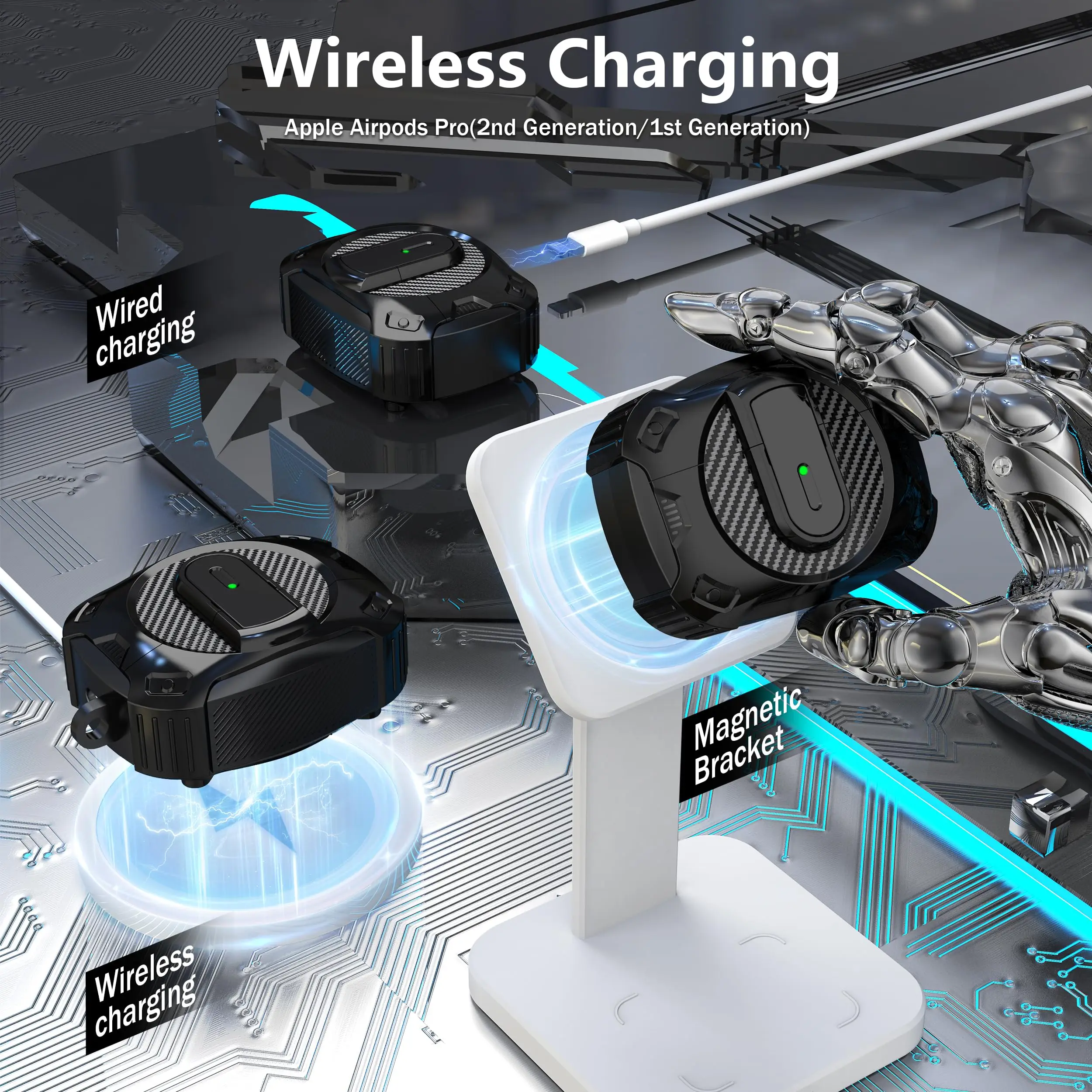 Caso de bloqueio de segurança para airpods pro 2 caso de carregamento sem fio capa protetora à prova de choque fone de ouvido para airpods 4 geração (2024)