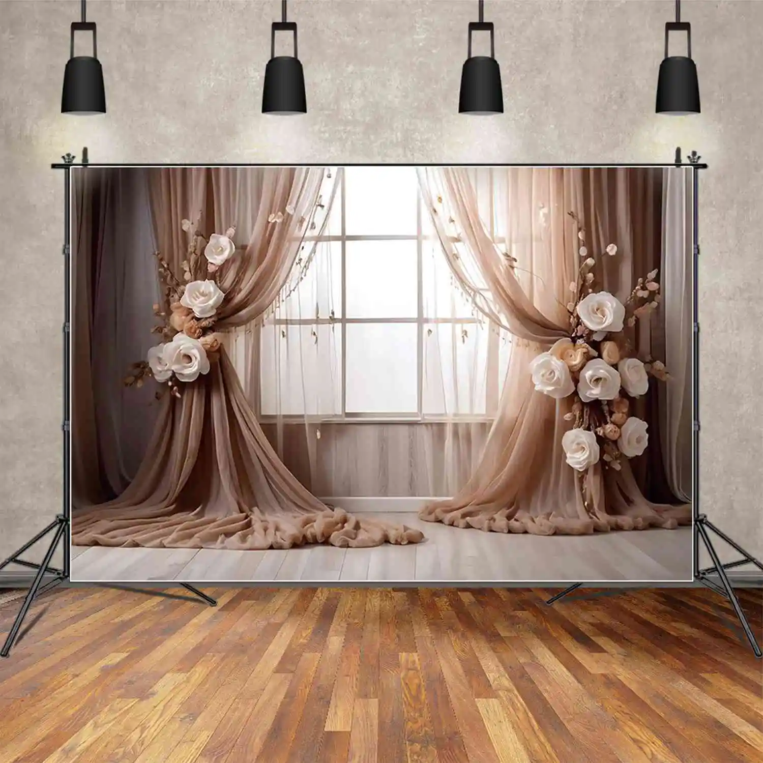 

MOON.QG Living Room Birthday Backdrops Women Curtain Flower Bohemian Background Customized Party Decoration Photocall Supplies