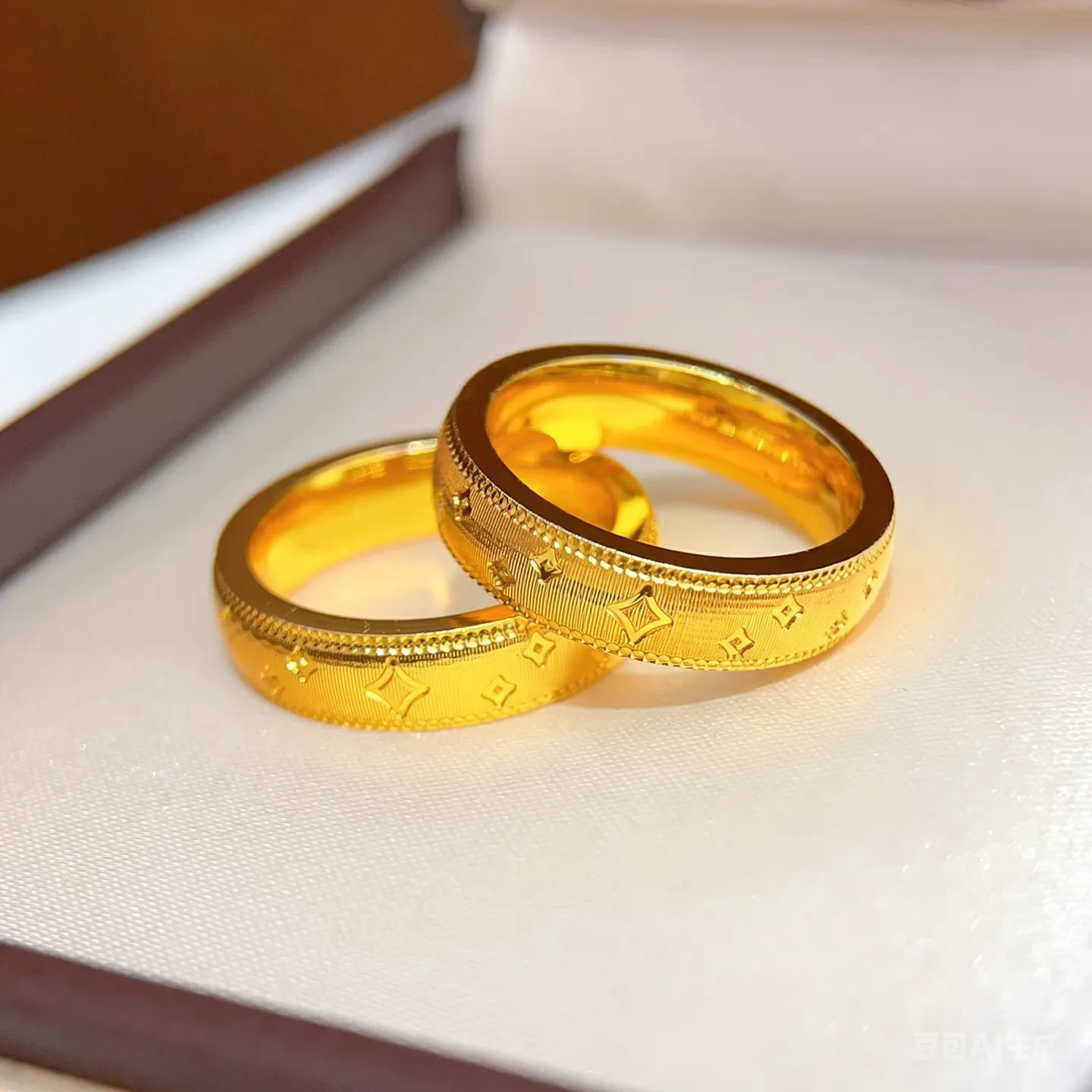 Luxury 24K 9999 Pure Gold real gold Women's brushed star ring