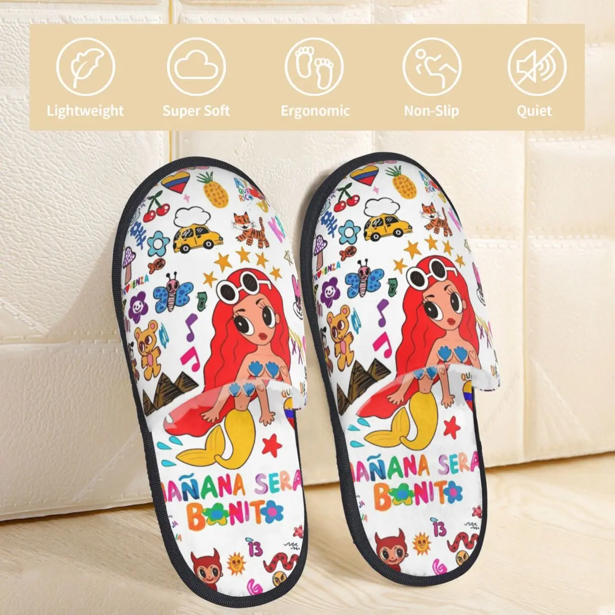 Singer Karol G Winter Home Cotton Slippers Indoor Reggaeton Urban Pop Music Cozy Household Fur Slippers Slides Non-skid