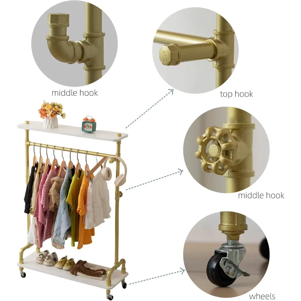 رف ملابس الأطفال، خزانة تخزين للفتيات الصغيرات، رف ملابس للأطفال الصغار مع رف خشبي، أنبوب دوار لزي الأطفال Ra #3