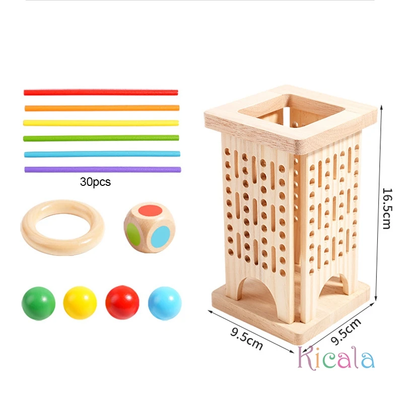 Gioco Montessori Gioco da tavolo in legno Bastone di legno Torre Giocattolo Sviluppo di dadi Bastone Conteggio Gioco da tavolo educativo matematico per bambini
