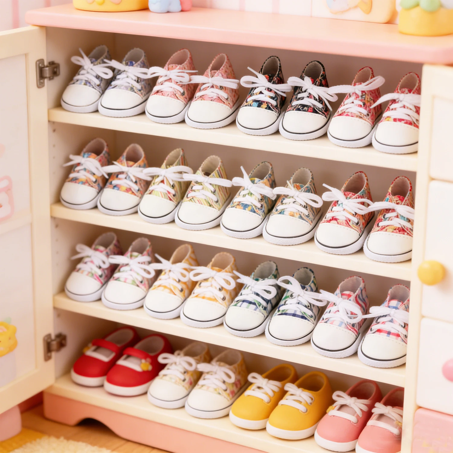 

7cm Cute Doll Canvas Sneakers (Assorted Prints) Lines, Flowers Mini DollShoes For 18-inch American & OG,43cm Baby Newborn Dolls