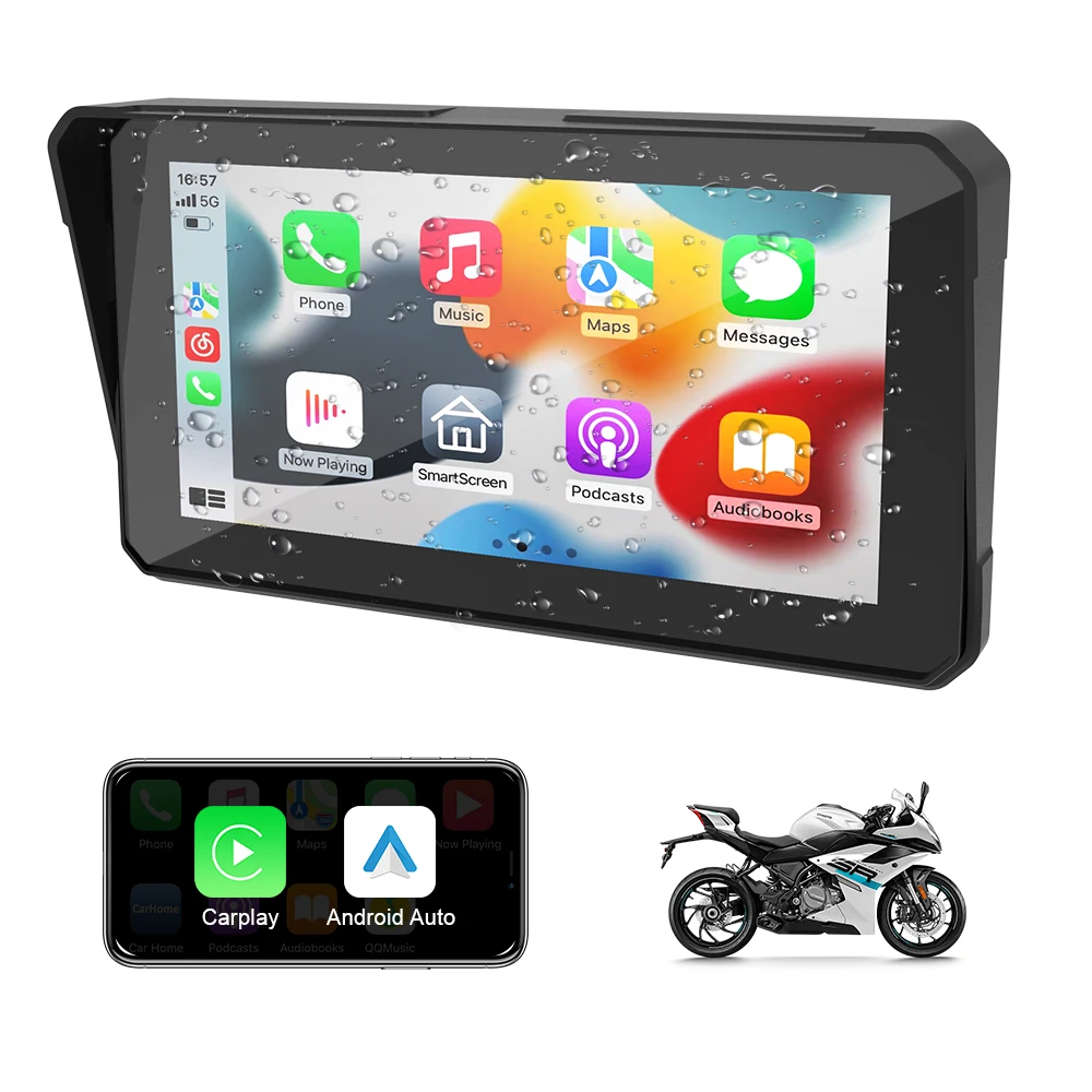 

6 Inch Portable Motorcycle Display IPX8 Waterproof Monitor Wireless Moto CarPlay with TPMS for Harley Victory Buell Motorbike