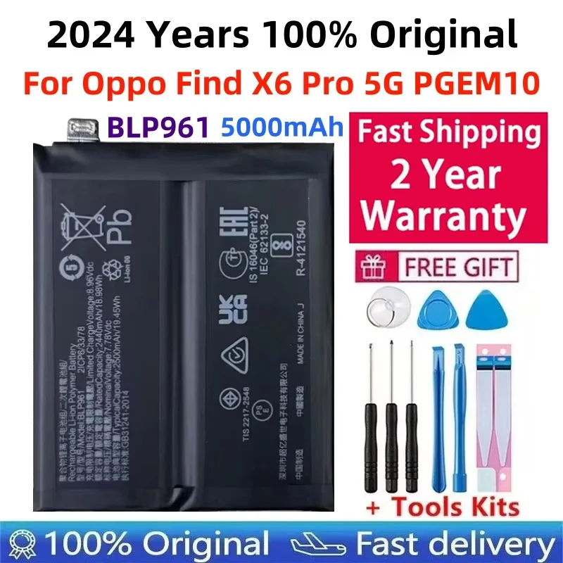 

Original Battery For Oppo Find X6 Pro 5G, Find X6Pro 5G PGEM10 New High Quality 7.78V 5000mAh BLP961 Mobile Phone Batteries