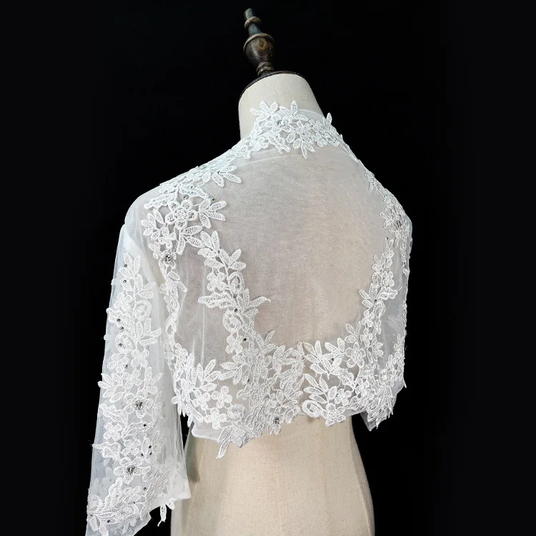 Veste de mariée en dentelle à manches 3/4, élégante, blanche, bon marché, pour mariage