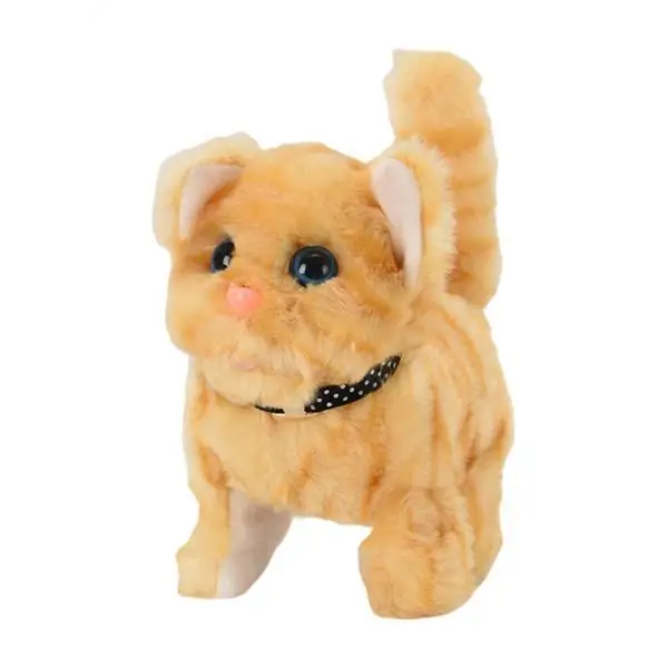 Battery Operated Plush Cat Toy Realistic Walking Interactive Pet Electronic Stuffed Animal for Kids