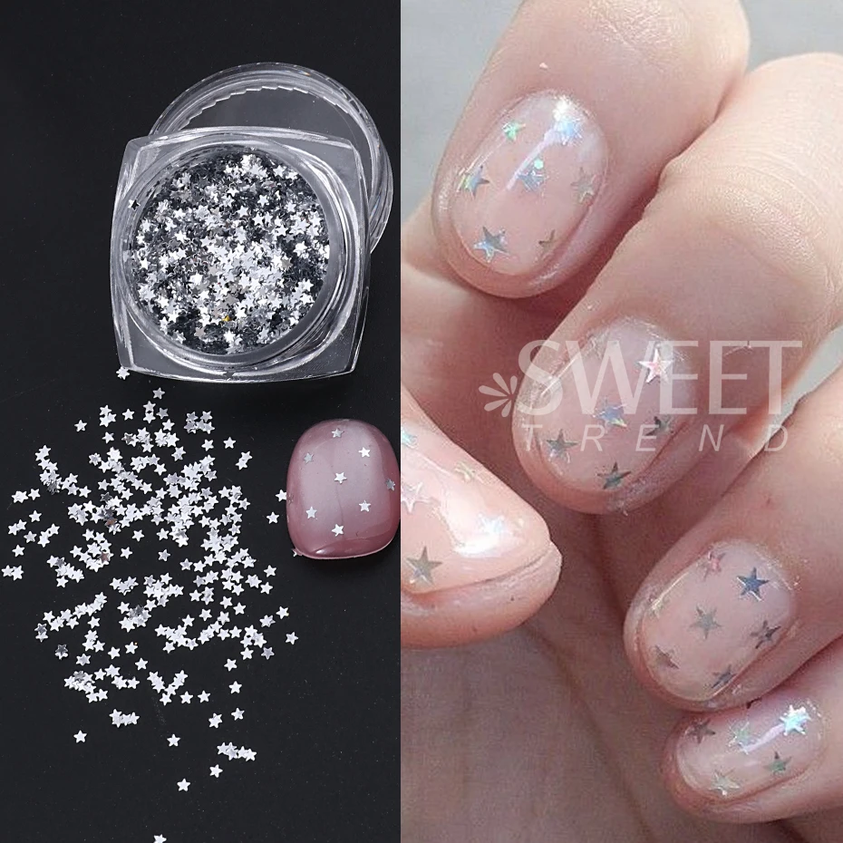 4 Colors Laser Silver Gold Star Nail Sequins Holographic Mini Pentagram Flakes Slices Spangles Manicure Decoration Accessories