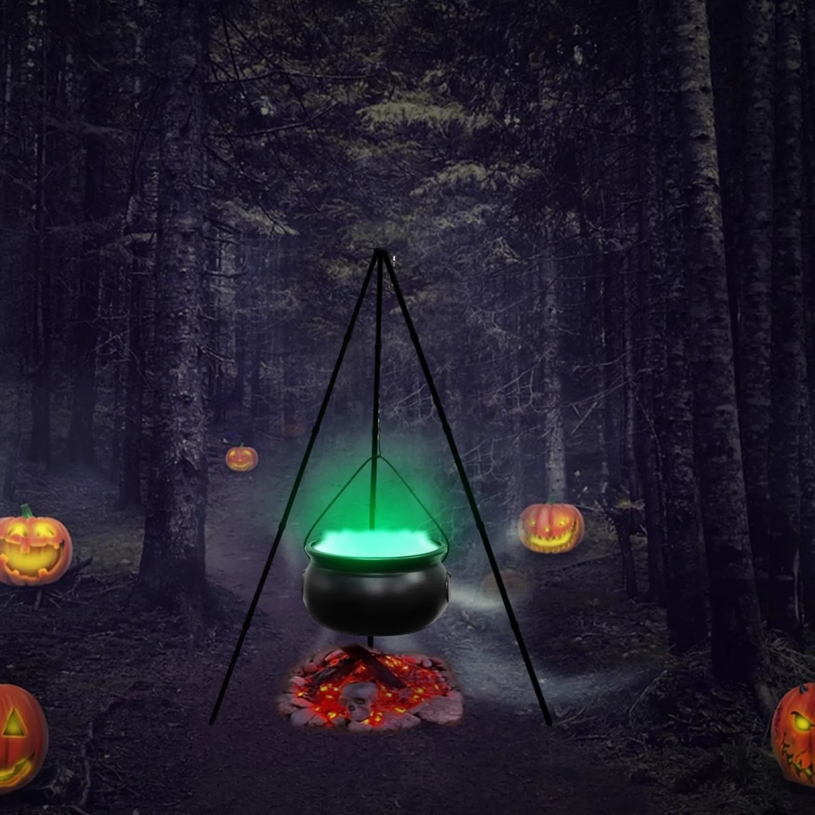 Large Witch Cauldron On Tripod With Led String Light Halloween Party Decor Outdoor Hocus Pocus Candy Bowl Bucket Home Yard Porch