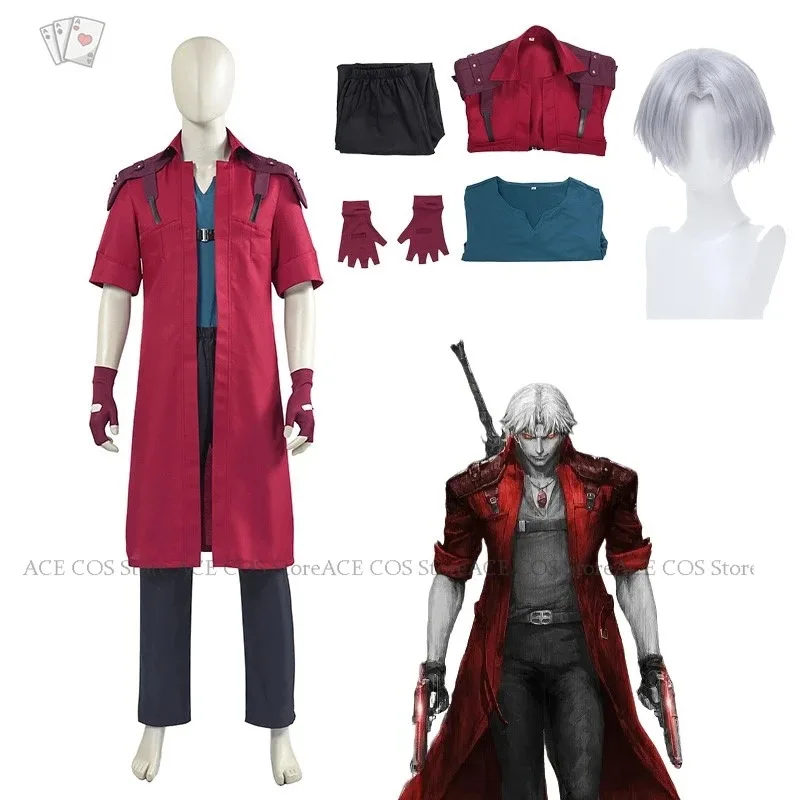 

NewDMC Dante Косплей Аниме Костюм Парик Красный Тренч Диявольский Охотник Мэй Плач Красный Тренч Декор Униформа Хэллоуин Мужская Игра Ролевая игра20