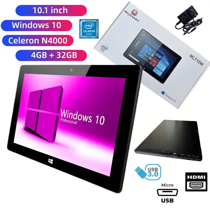 

10.1" Windows 10 Pro Tablet PC Intel Celeron N4000 64bit Quad Core Dual Camear 4GB DDR 32GB ROM 1280 x 800 IPS HDMI Port