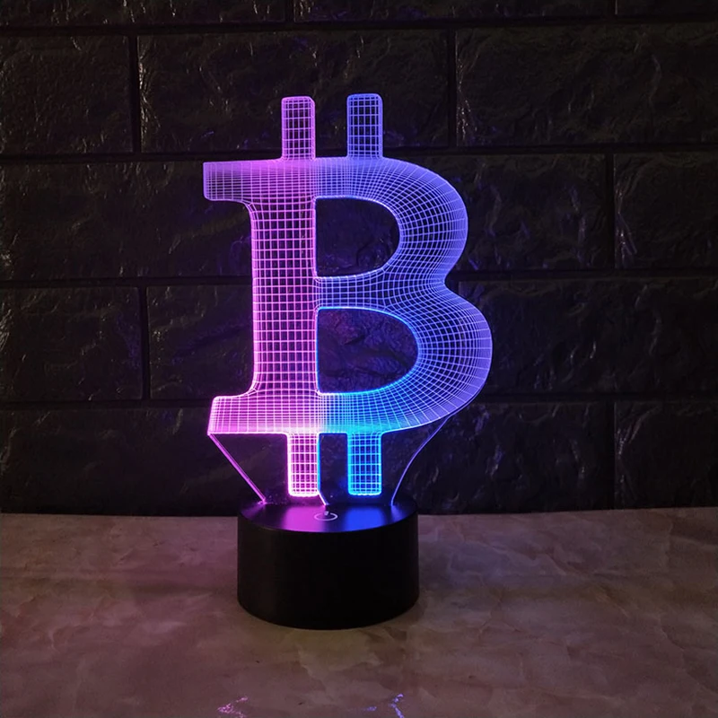 Bitcoin 3D Vision อะคริลิค Night Light Creative เจ็ดสีสัน Dimming Touch LED สเตอริโอ USB แสงบรรยากาศ