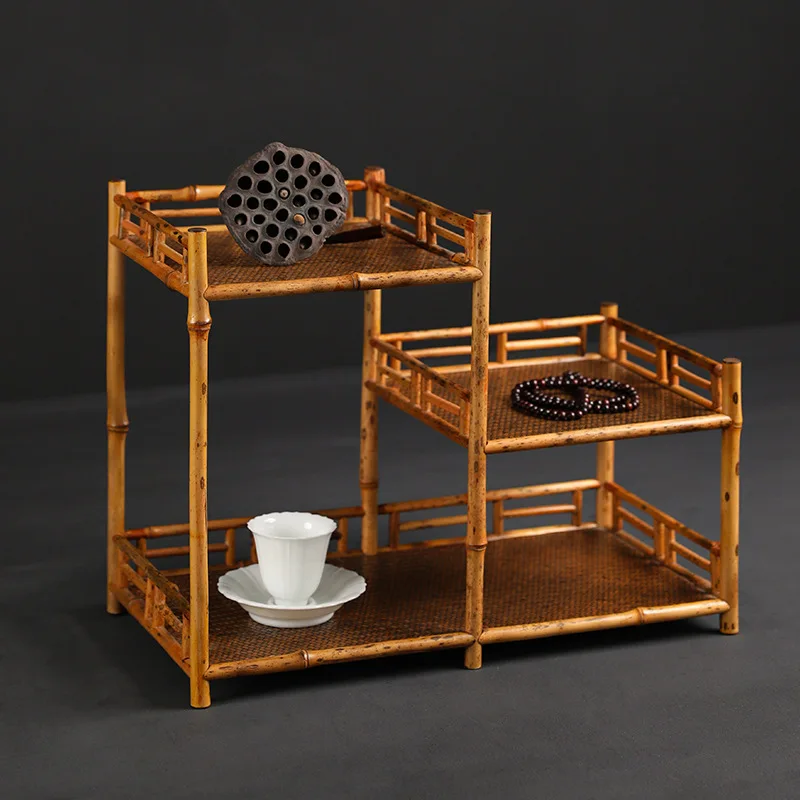 Spring Merlot Bamboo Tea Shed Bamboo Bogu Rack  Set Wenplay Shelf  Room Storage Ceremony Accessories Zen