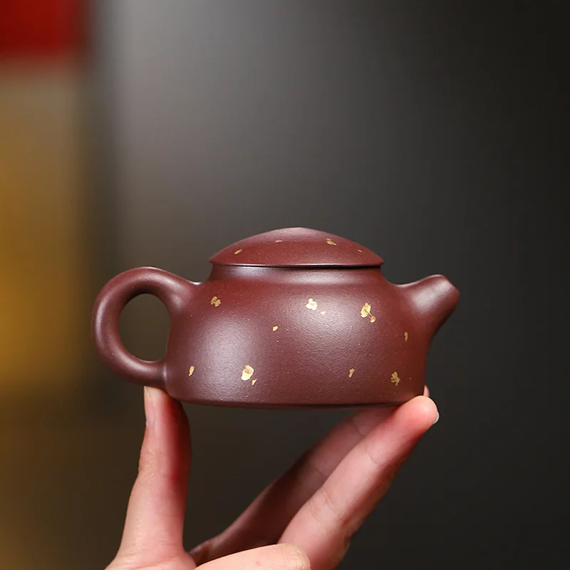 Yixing Purple Clay Pot Original Ore Yellow Material Basking Gold Fish Cover Purple Clay Teapot Kung Fu Vignette