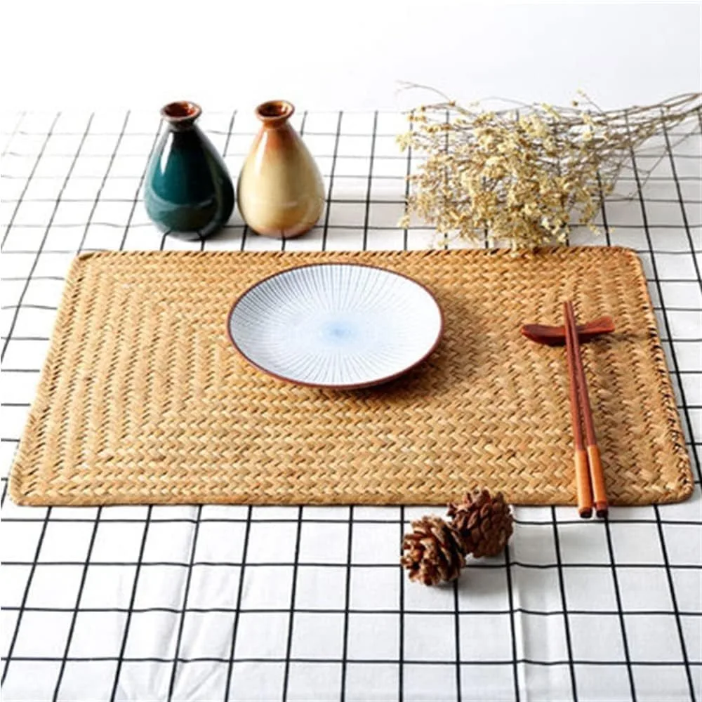 Japanese Woven Placemat Brief and Retro Rectangular Chinese Dining Table Tea Cup Mat Thermal Insulation Mat