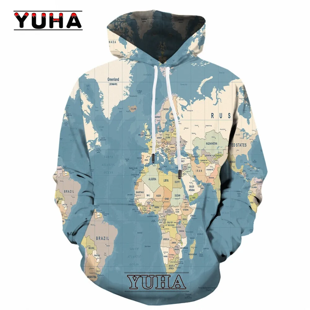 World Map Hoodie Men Graffiti Hoodies 3d Geometric Print Sweatshirt  Funny Mens Clothing Colorful Hooded Pullover New