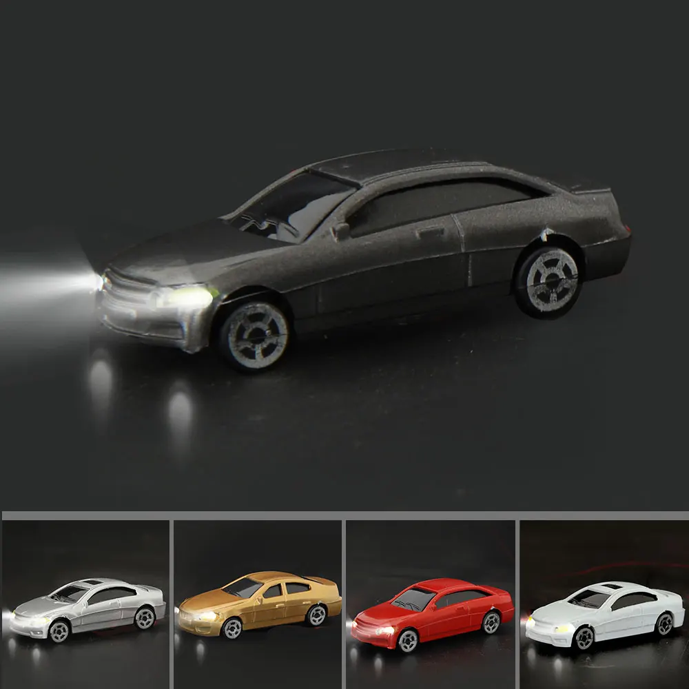 Scale 1/50-1/200 Micro LED Lighting Cars Model Mini Colorful Toy Cars For Building Road Street Landscape Layout Materials