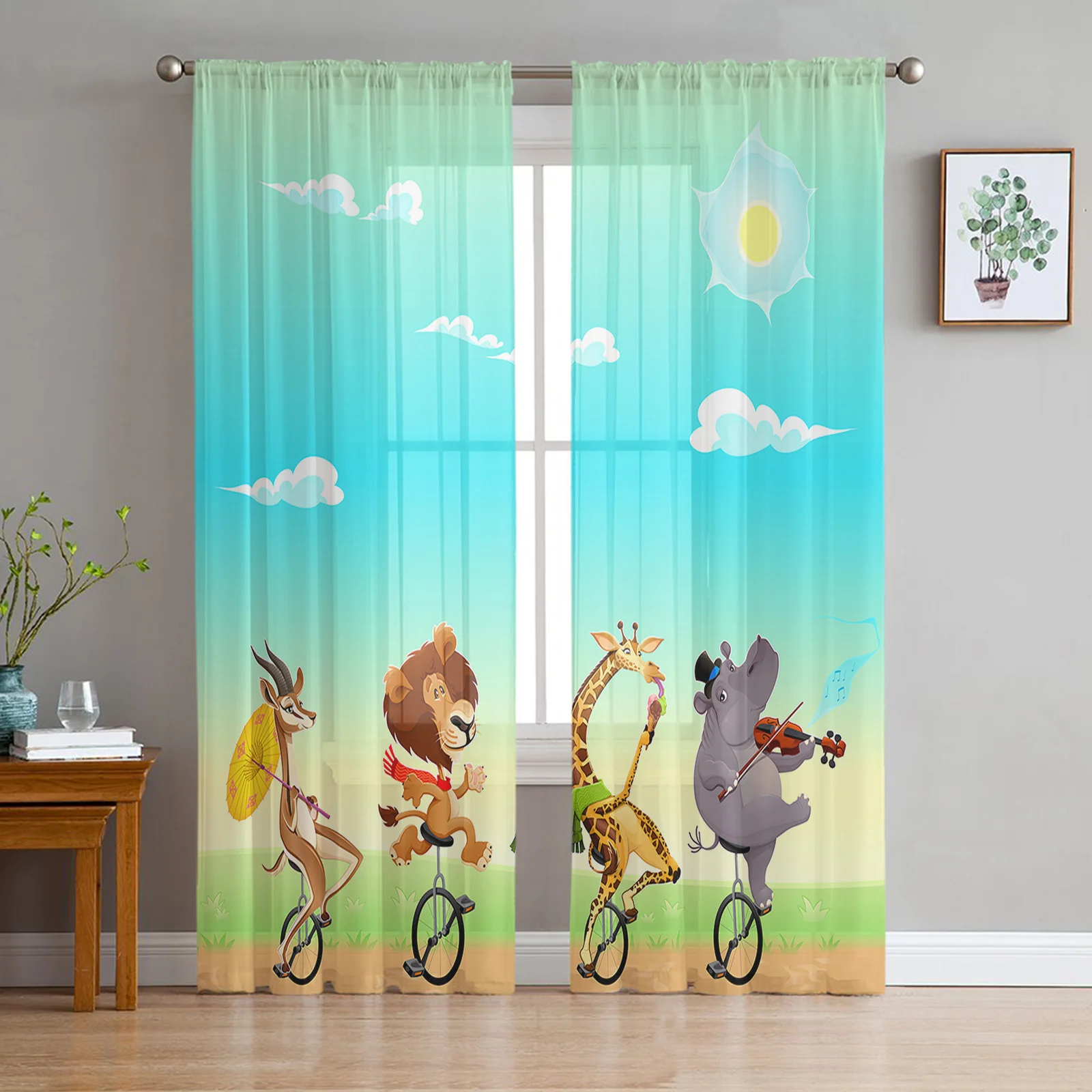 Circus Deer Lion Giraffe Hippo Sheer Curtains for Living Room Bedroom Decoration Chiffon Tulle Voile Kitchen Window Curtain